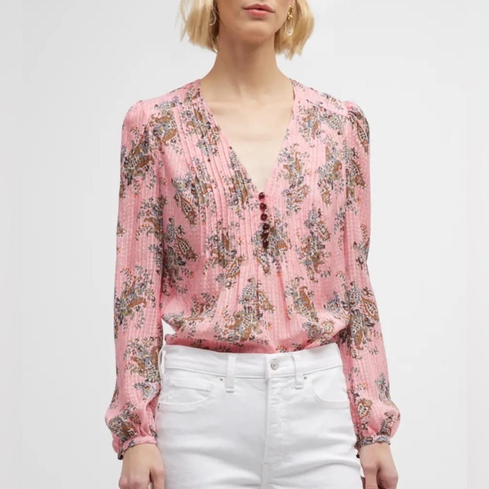 Veronica Beard 100% Silk Lowell Printed Top Pink Peony Size 8